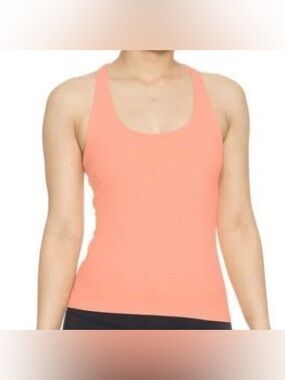 Free People Clean Lines Racerback Tank Coral Pink Built-In Bra XL NWT